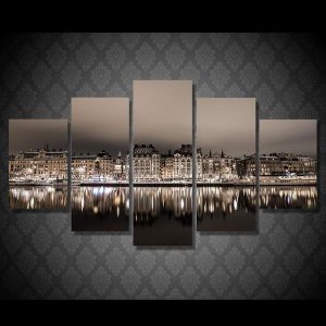 Stockholm Night 10- Nature 5 Panel Canvas Art Wall Decor