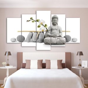 Stone Buddha 01 - Religion 5 Panel Canvas Art Wall Decor