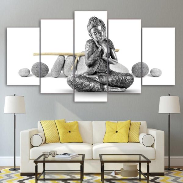 Stone Buddha 03 - Religion 5 Panel Canvas Art Wall Decor