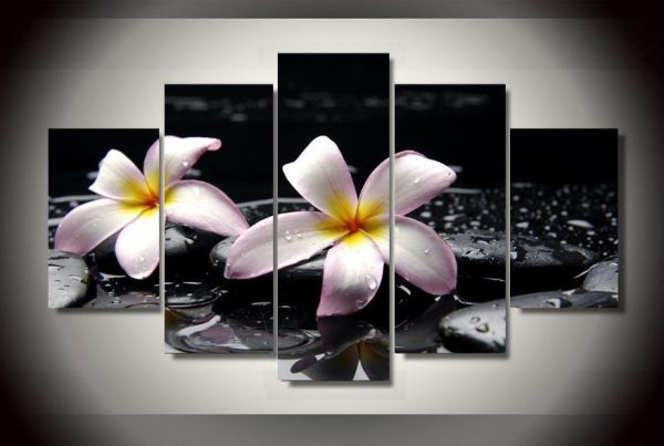 Stone Plumeria Flower - Nature 5 Panel Canvas Art Wall Decor