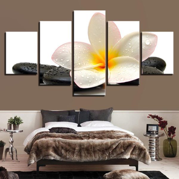 Stones Plumeria Rubra Flower - Nature 5 Panel Canvas Art Wall Decor