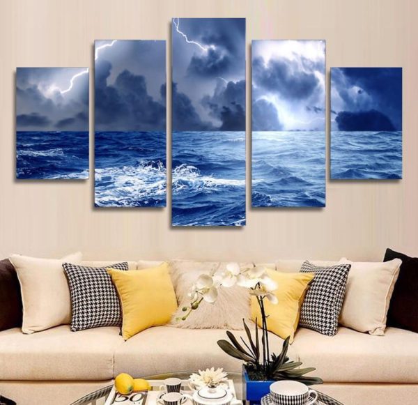 Storm Lightning - Nature 5 Panel Canvas Art Wall Decor