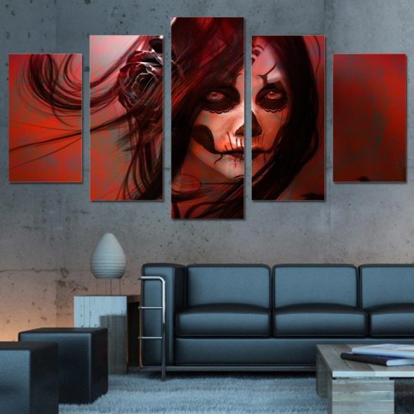 Strange Terro Face - Abstract 5 Panel Canvas Art Wall Decor