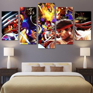 Street Fighters - Gaming 5 Panel Canvas Art Wall Decor