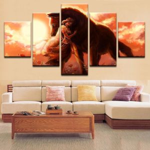 Studio Ghibli Princess Mononoke And Moro - Anime 5 Panel Canvas Art Wall Decor