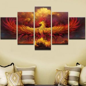 Style Animal Cuadros Fire Phoenix Modernation - Abstract Animal 5 Panel Canvas Art Wall Decor