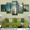 Sunlight Through The Mist In The Forest - Nature 5 Panel Canvas Art Wall Decor