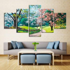 Sunny Spring Day Colorful Trees - Nature 5 Panel Canvas Art Wall Decor