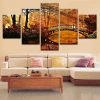 Sunrays Through Trees And A Bridge - Nature 5 Panel Canvas Art Wall Decor