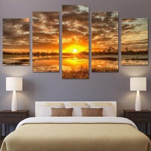 Sunrise Morning Sun 01 - Nature 5 Panel Canvas Art Wall Decor