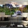 Sunrise Waterfall Landscape - Nature 5 Panel Canvas Art Wall Decor