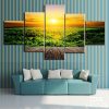 Sunset Above Forest - Nature 5 Panel Canvas Art Wall Decor