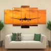 Sunset Airplane Take Off - Airplane 5 Panel Canvas Art Wall Decor