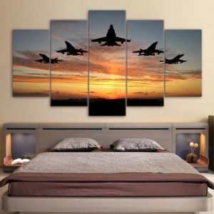 Sunset Airplanes Fly - Airplane 5 Panel Canvas Art Wall Decor