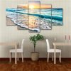 Sunset Beach And Waves - Space 5 Panel Canvas Art Wall Decor