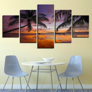 Sunset Beach Palm Trees Seascape - Nature Canvas Wall