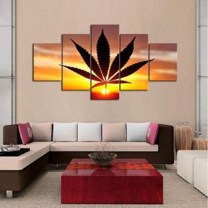 Sunset Cannabis Lover - Nature 5 Panel Canvas Art Wall Decor