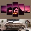 Sunset Dusk Knight Whit Horse Flame - Animal 5 Panel Canvas Art Wall Decor