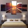 Sunset Dusk Railway Landscape - Nature 5 Panel Canvas Art Wall Decor