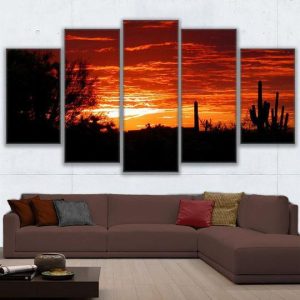 Sunset In The Sonoran Desert - Nature 5 Panel Canvas Art Wall Decor