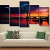 Sunset Night Bridge 02 - Nature 5 Panel Canvas Art Wall Decor