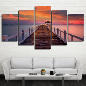 Sunset On The Jetty - Nature 5 Panel Canvas Art Wall Decor