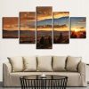 Sunset Over Snowy Mountains - Nature 5 Panel Canvas Art Wall Decor