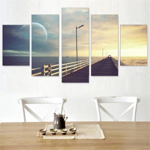 Sunset Over The Calm Sea - Space 5 Panel Canvas Art Wall Decor