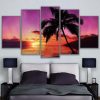 Sunset Palm Tree On The Beach - Space 5 Panel Canvas Art Wall Decor