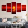 Sunset Red Sun Sea Ocean Natural - Nature 5 Panel Canvas Art Wall Decor