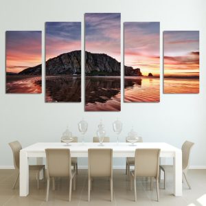 Sunset Rock Bay - Nature 5 Panel Canvas Art Wall Decor