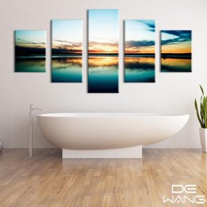 Sunset Seascape Teal - Space 5 Panel Canvas Art Wall Decor