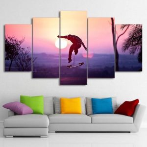 Sunset Skateboard - Sport 5 Panel Canvas Art Wall Decor