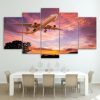 Sunset Sky And Airplane - Airplane 5 Panel Canvas Art Wall Decor