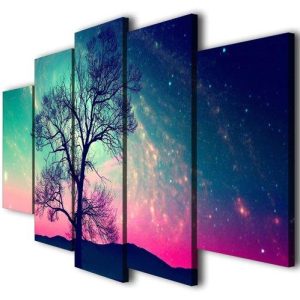 Sunset Tree Fantastic Landscape - Nature 5 Panel Canvas Art Wall Decor