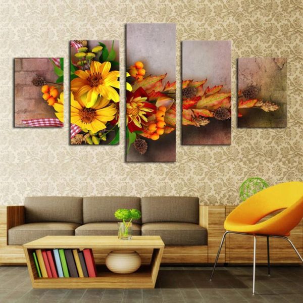 Sunshine Flower - Nature 5 Panel Canvas Art Wall Decor