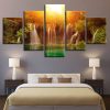 Sunshine Waterfall Lake - Nature 5 Panel Canvas Art Wall Decor