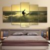 Surfer Surfing On Ocean Wave At Sunset - Sport 5 Panel Canvas Art Wall Decor