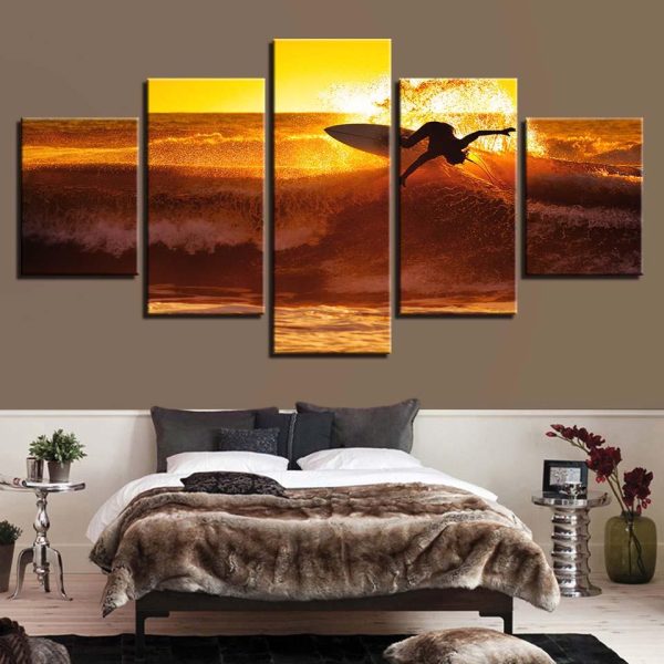 Surfing 4 - Sport 5 Panel Canvas Art Wall Decor