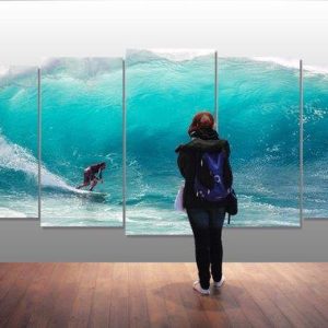 Surfing Man With Big Wave - Nature 5 Panel Canvas Art Wall Decor