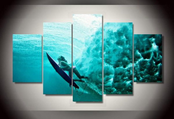 Surfing Underwater - Sport 5 Panel Canvas Art Wall Decor