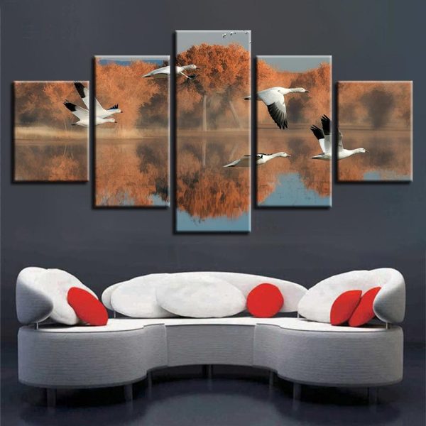 Swan Lake Forest - Nature 5 Panel Canvas Art Wall Decor