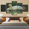 Swans In The Lake Swim - Animal 5 Panel Canvas Art Wall Decor