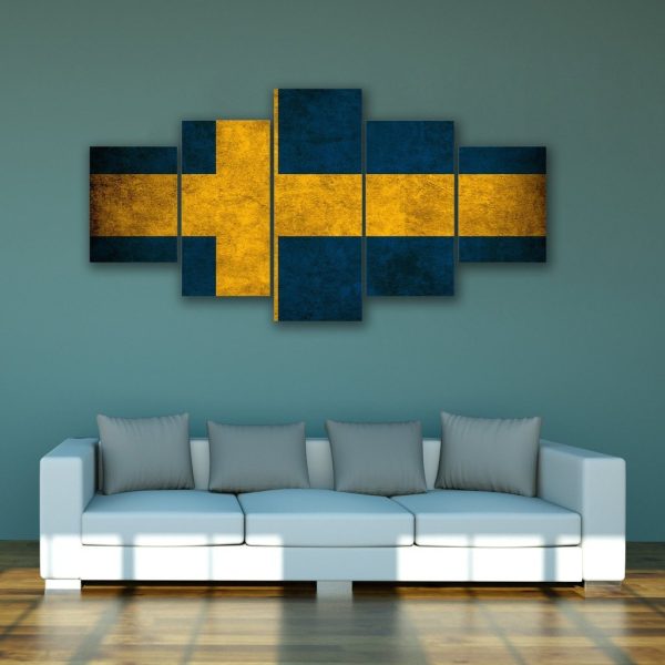 Swedish Flag - Abstract 5 Panel Canvas Art Wall Decor