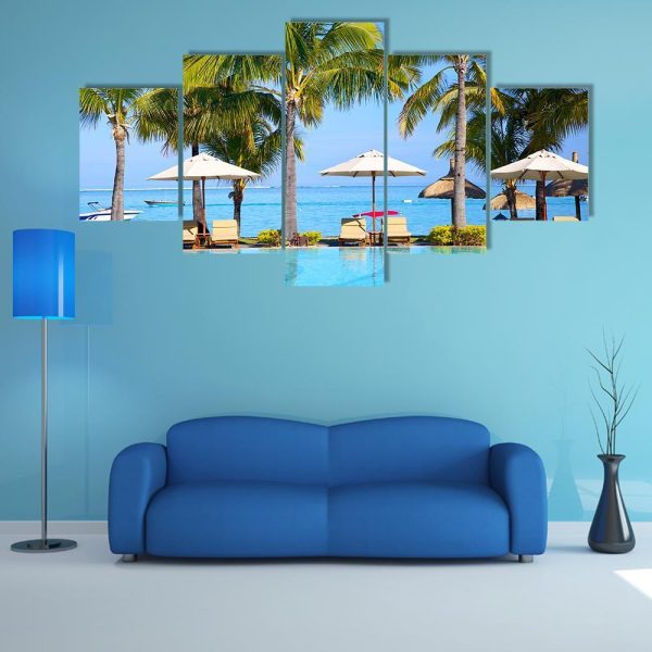 Swimming Pool With Lounge Chairs - Nature 5 Panel Canvas Art Wall Decor