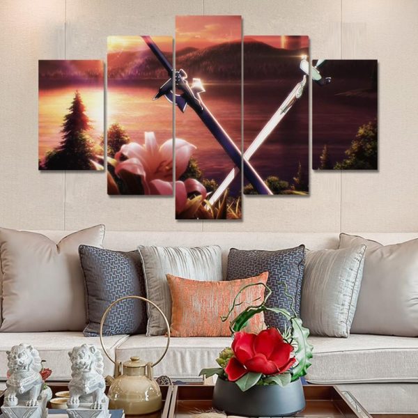 Sword Art Online Double Knife Anime - 5 Panel Canvas Art Wall Decor