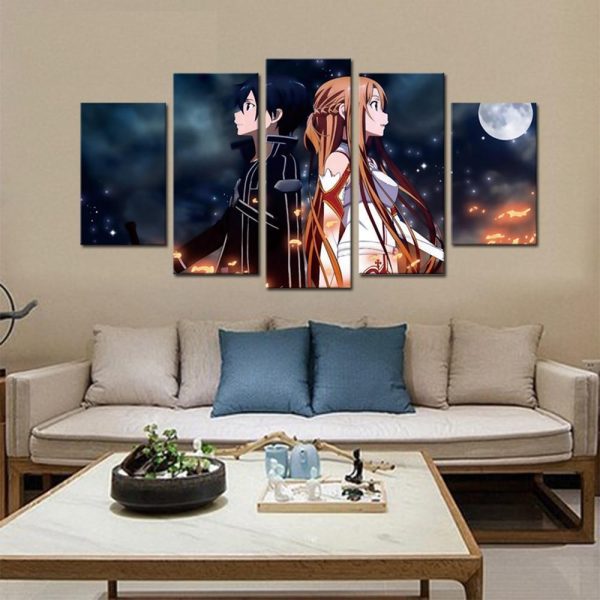 Sword Art Online Kirito And Asuna 6 Anime - 5 Panel Canvas Art Wall Decor