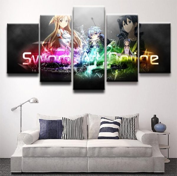 Sword Art Online Main Characters 2 Anime - 5 Panel Canvas Art Wall Decor