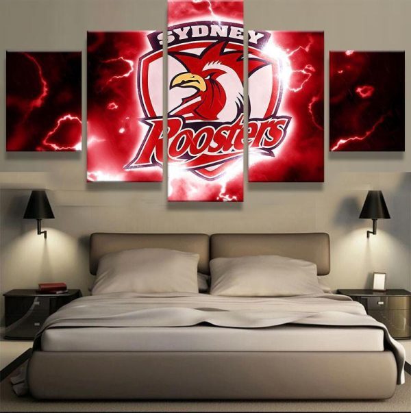 Sydney Roosters NRL Football - 5 Panel Canvas Art Wall Decor