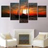 Tall Ship Sailboat At Sunset - Space 5 Panel Canvas Art Wall Decor